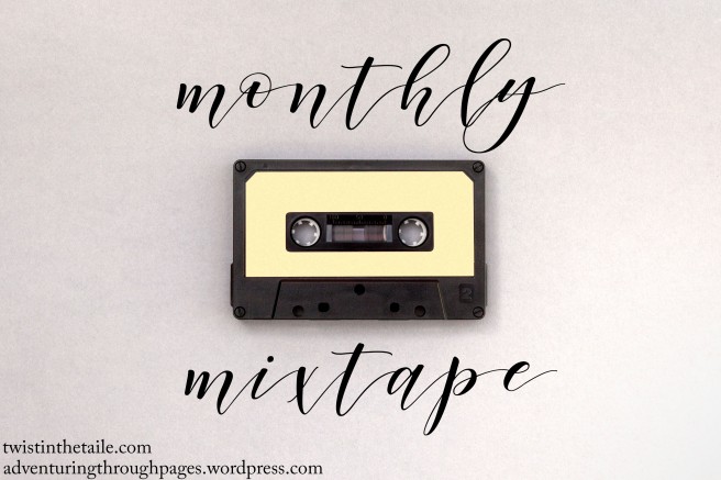 A cassette tape with the words 'monthly mixtape' in a brush script above and below.