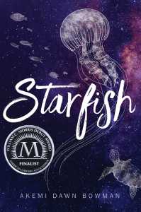 Cover of Starfish. Drawings of a jellyfish, turtle and small fish over a starry sky.